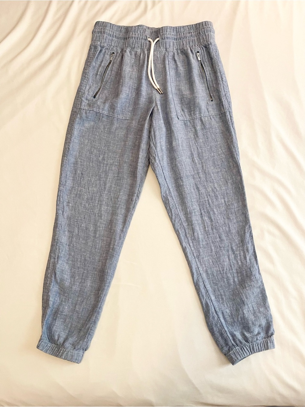 Athleta Cabo Linen Light Blue Elastic Drawstring Joggers
